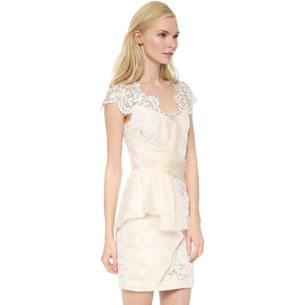 Marchesa Notte Ivory Lace Organza Cocktail Party Sheath Mini Dress Size 6